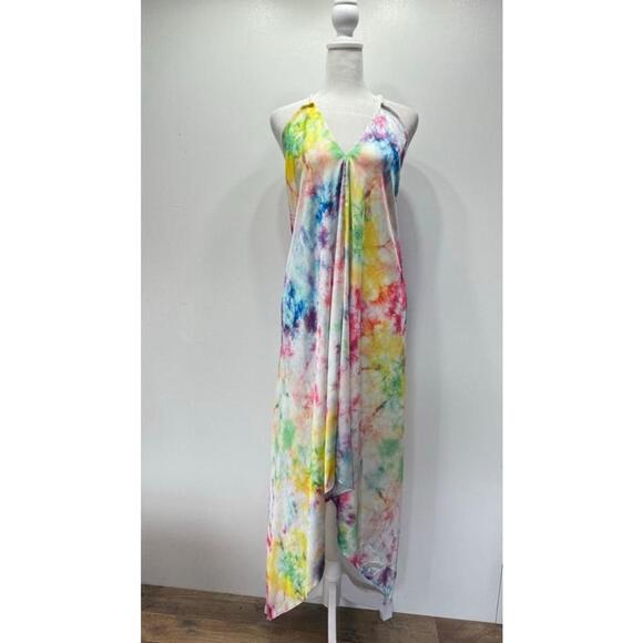 A Helm Hamptons Dress in Pastel Tie Dye Flowy Halter Asymmetric Hem Sundress NEW - Picture 3 of 14